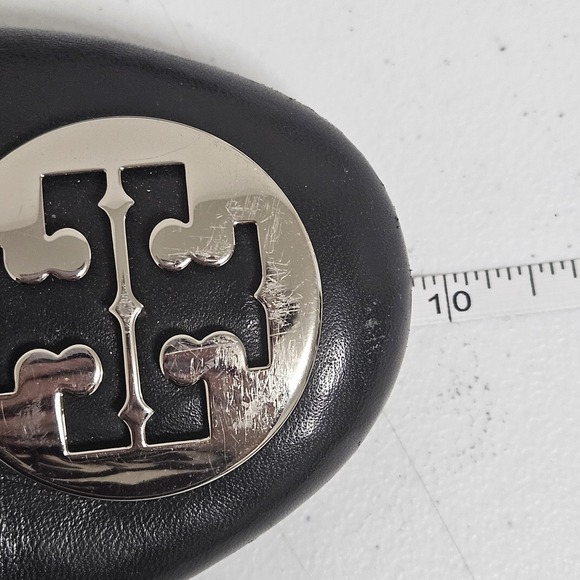 Tory Burch Minnie Travel Black Leather Ballet Flats Women's 7 Silver Logo GUC ** - Picture 7 of 9